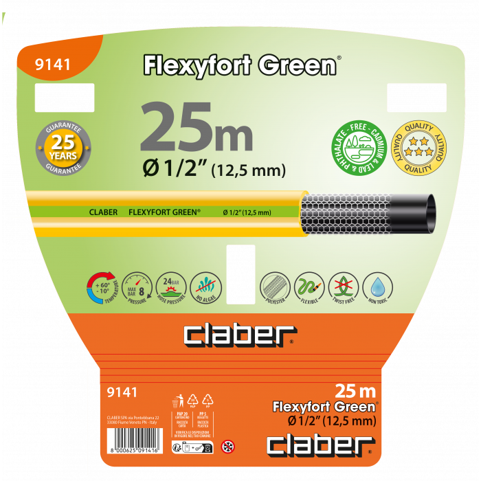 Шланг поливальний 1/2" 25м Flexyfort Green, жовтий з зел. полосою