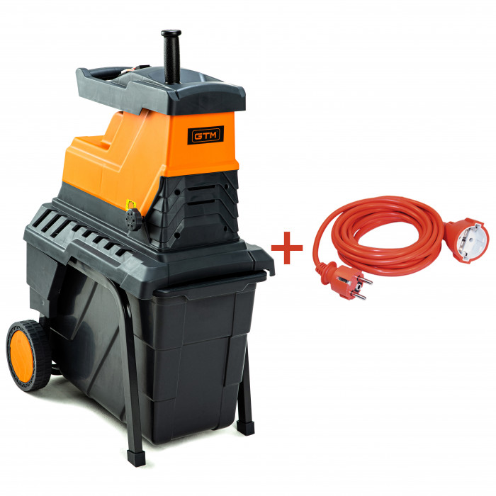 Подрібнювач садовий MS2800/45 KIT, 220В, 2800Вт, гілки до 45мм, фреза, контейнер 55л + подовжувач 10м помаранч.